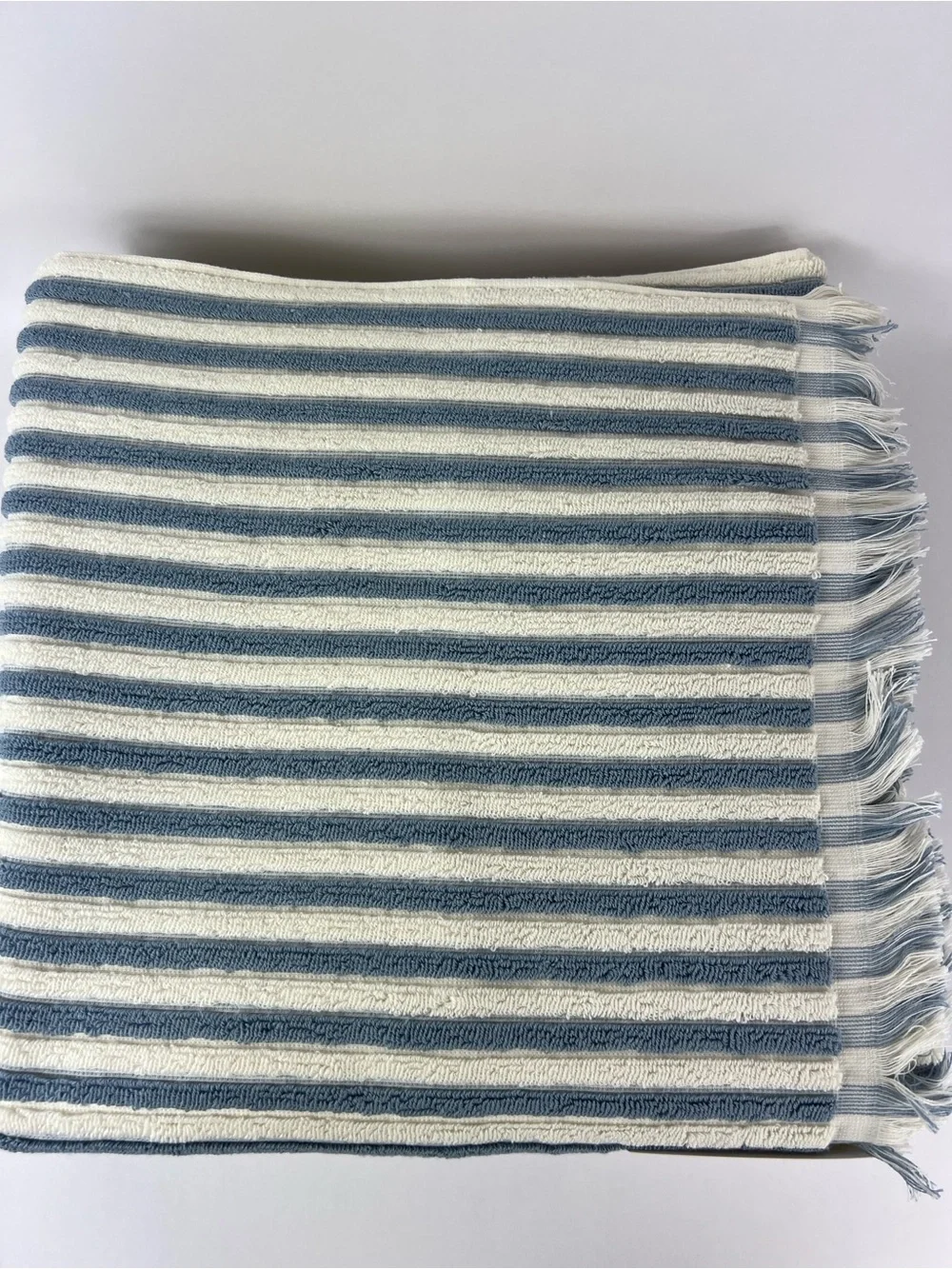 Rachel Zoe Navy and White Stripe Cotton Bath Towels with Fringe